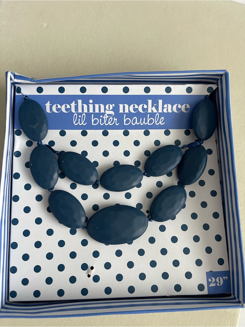 Mud Pie Lil’ Biter Bauble Dark Blue Teething Necklace